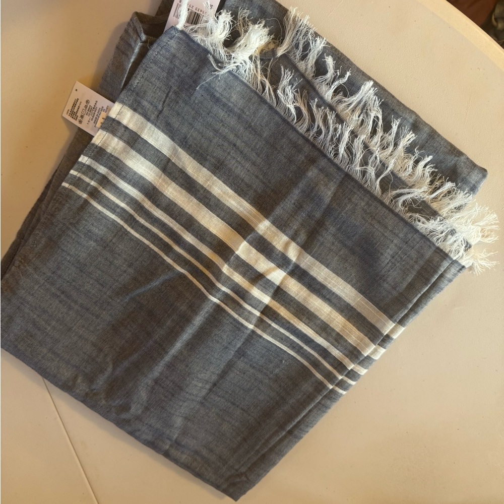 Tommy Bahama Linen Chambray Blue Striped Lightweight Wrap Scarf NWT - Picture 4 of 4
